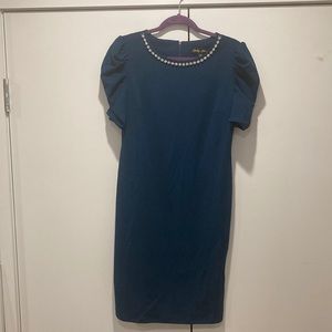New Shelby Nites Teal Dress with Diamond Studded Collar and Puffed Sleeves